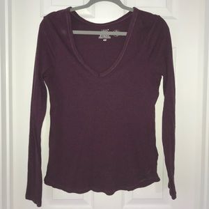 H&M maroon v-neck long sleeve blouse